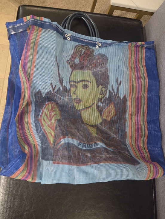 Handbags - Upcycled Frida Kahlo Inspired Large Blue Striped Tote